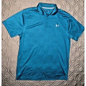 Under Armour Polo Shirt Mens Medium Teal Blue HeatGear Short Sleeve Golf